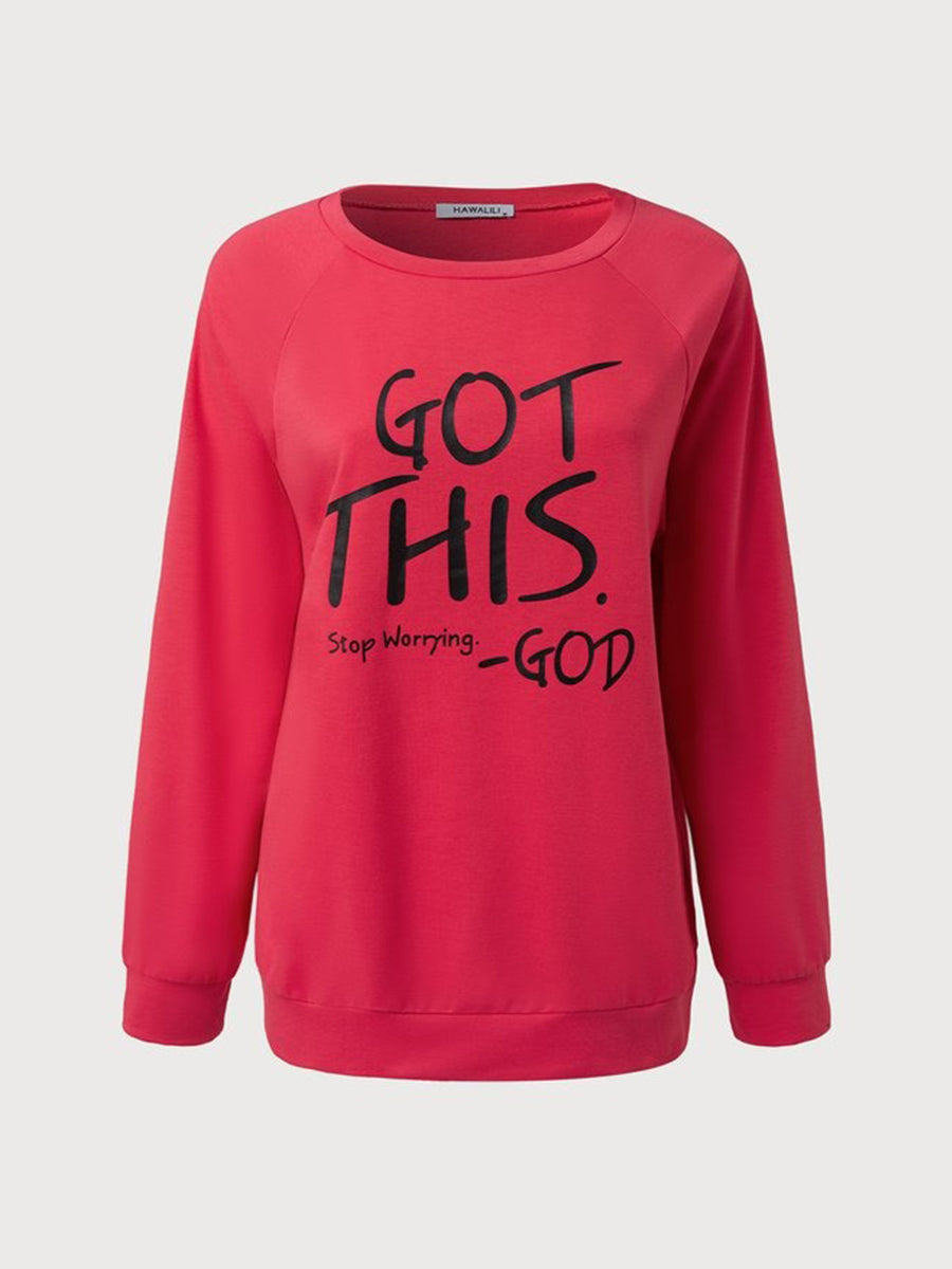 Crew Neck Long Sleeve Cotton Letter Print Sweatshirt