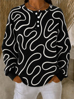 Casual Henley Collar Long Sleeve Abstract Stripes Sweatshirt