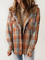Women's Flannel Plaid Fleece Hooded Shacket