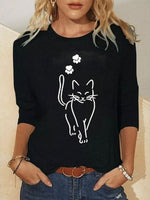 Basic Cat Print Long Sleeve Tee