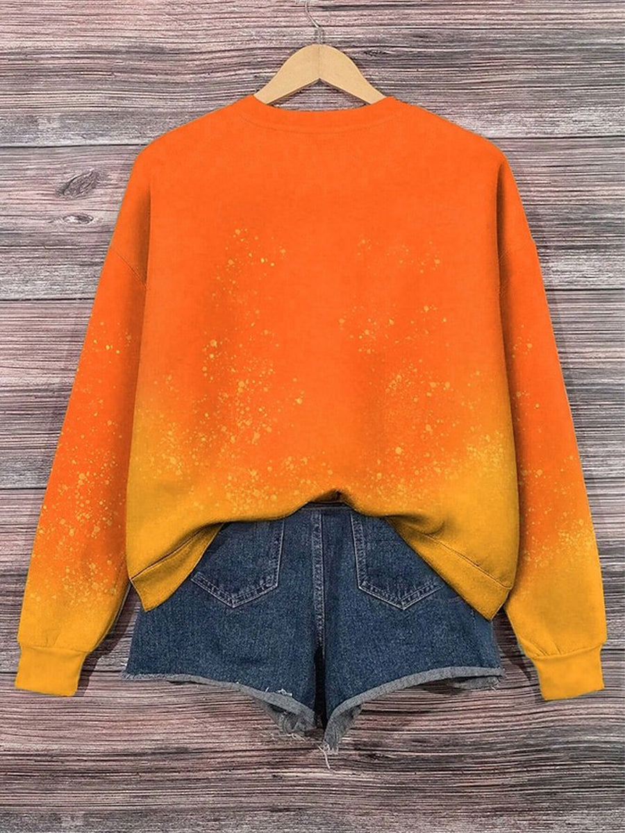 Orange Halloween Pumpkin Print Crew Neck Sweatshirt