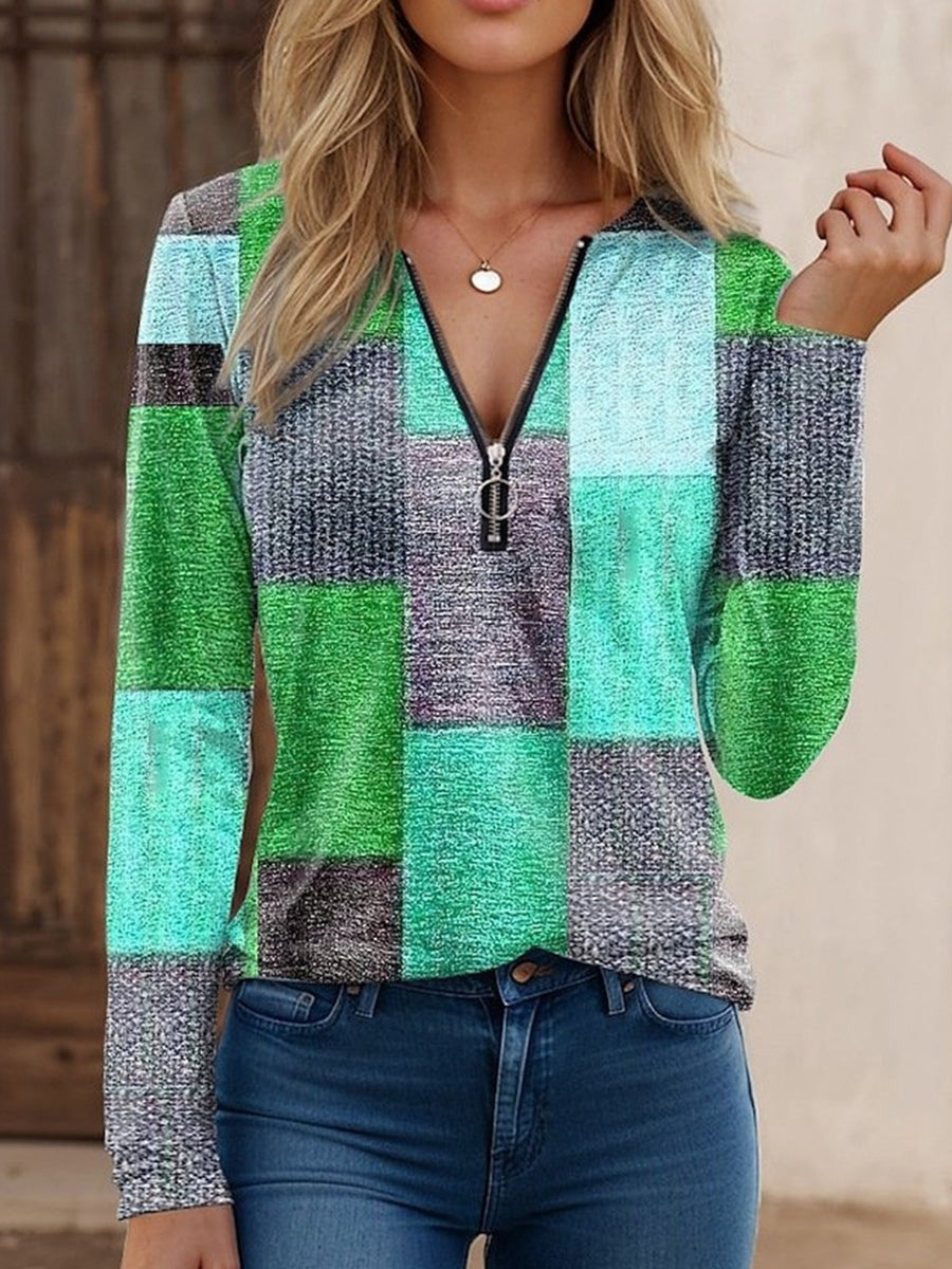 Crew Neck Long Sleeve Plain Loose Blouse