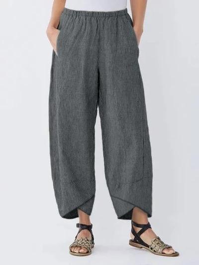 Women's Casual Elastic Waist Cropped Pants with Cross Hem Design