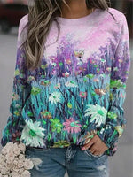 Multicolor Casual Graphic Tops Round Neck Long Sleeve Floral Printed Sweatshirts