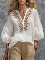Loose-fitting V-neck 3/4 Sleeve Shirt