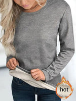 Gray Casual Tops Round Neck Long Sleeve Solid Sweatshirt
