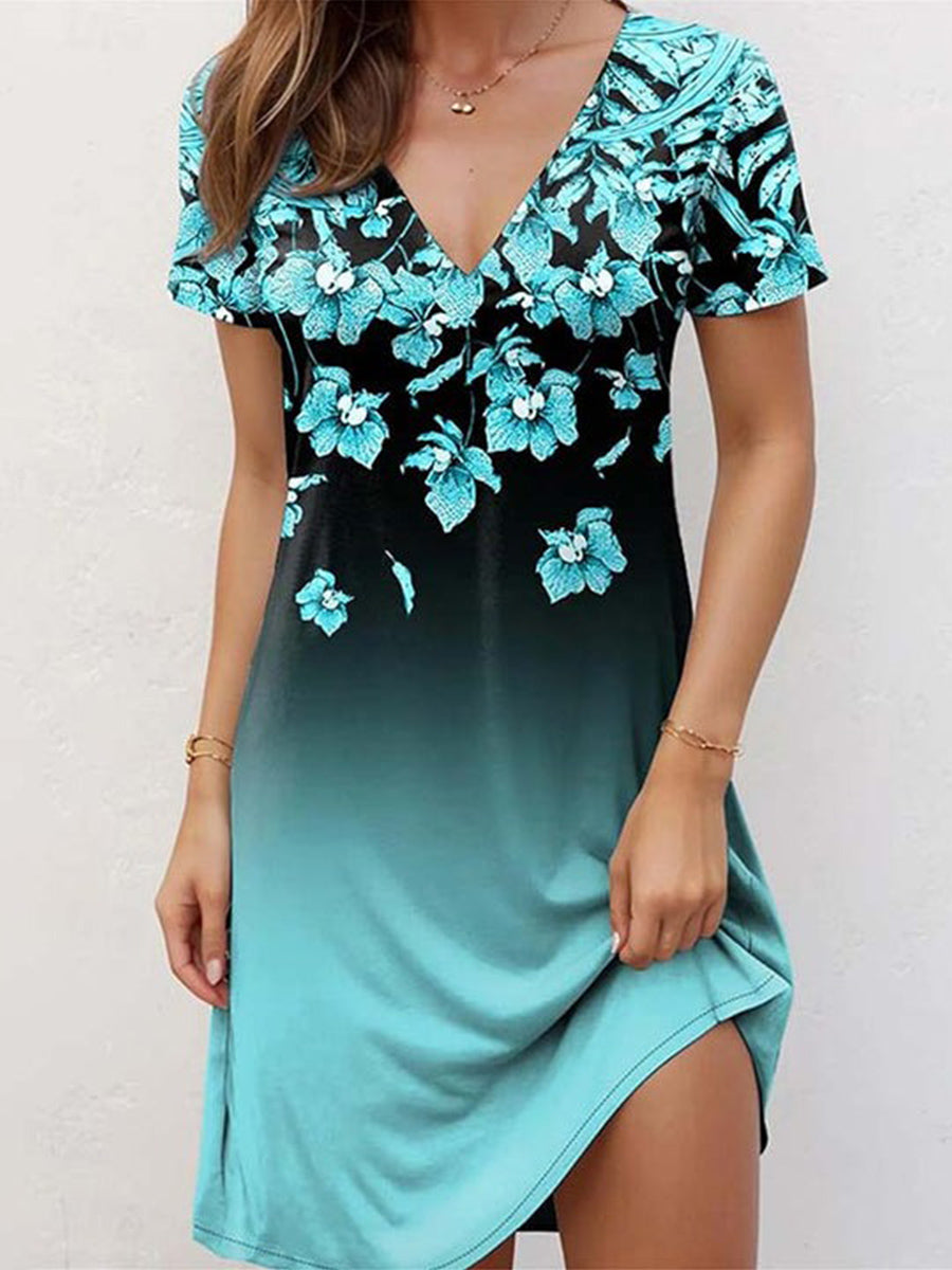 Blue Vintage Floral Print Dress