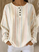 Casual Striped Henley Collar Long Sleeve Sweatshirt