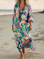 Green V-Neck Long Sleeve Maxi Dress