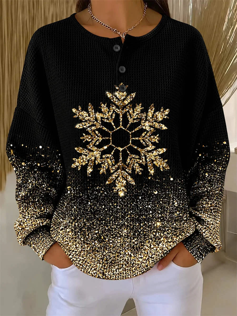 Casual Christmas Henley Collar Long Sleeve Sweatshirt