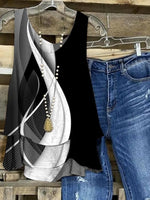 Black Casual V Neck Printed Sleeveless Tank