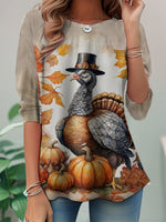 Halloween Duck Print Crew Neck Long Sleeve Blouse
