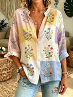 Colour Block Floral Long Sleeve Blouse