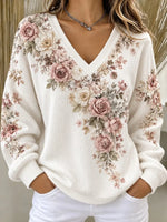 Vintage Floral V Neck Long Sleeve Sweatshirt