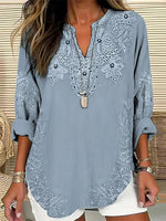 Vintage Casual V-neck Long Sleeve Blouse