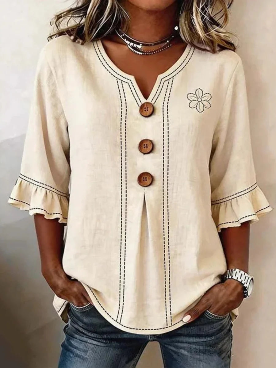 Vintage Floral Print 3/4 Sleeve Blouse