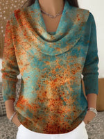 Blue Tie Dye Long Sleeve Cowl Neck Top