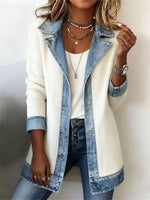 Vintage Split Joint Contrast Stitching Long Sleeve Lapel Collar Jacket