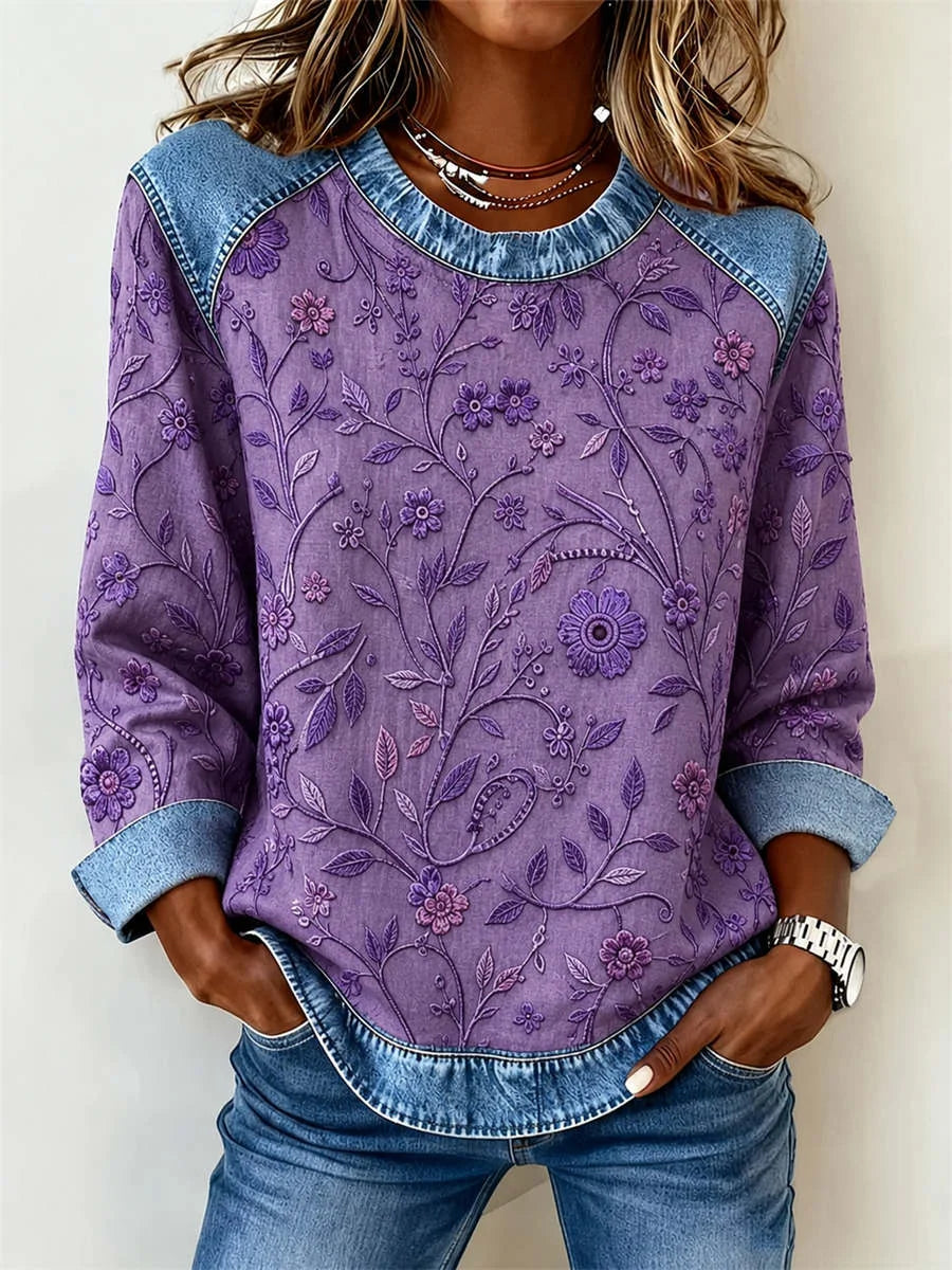 Casual Floral Crew Neck Long Sleeve Sweatshirt