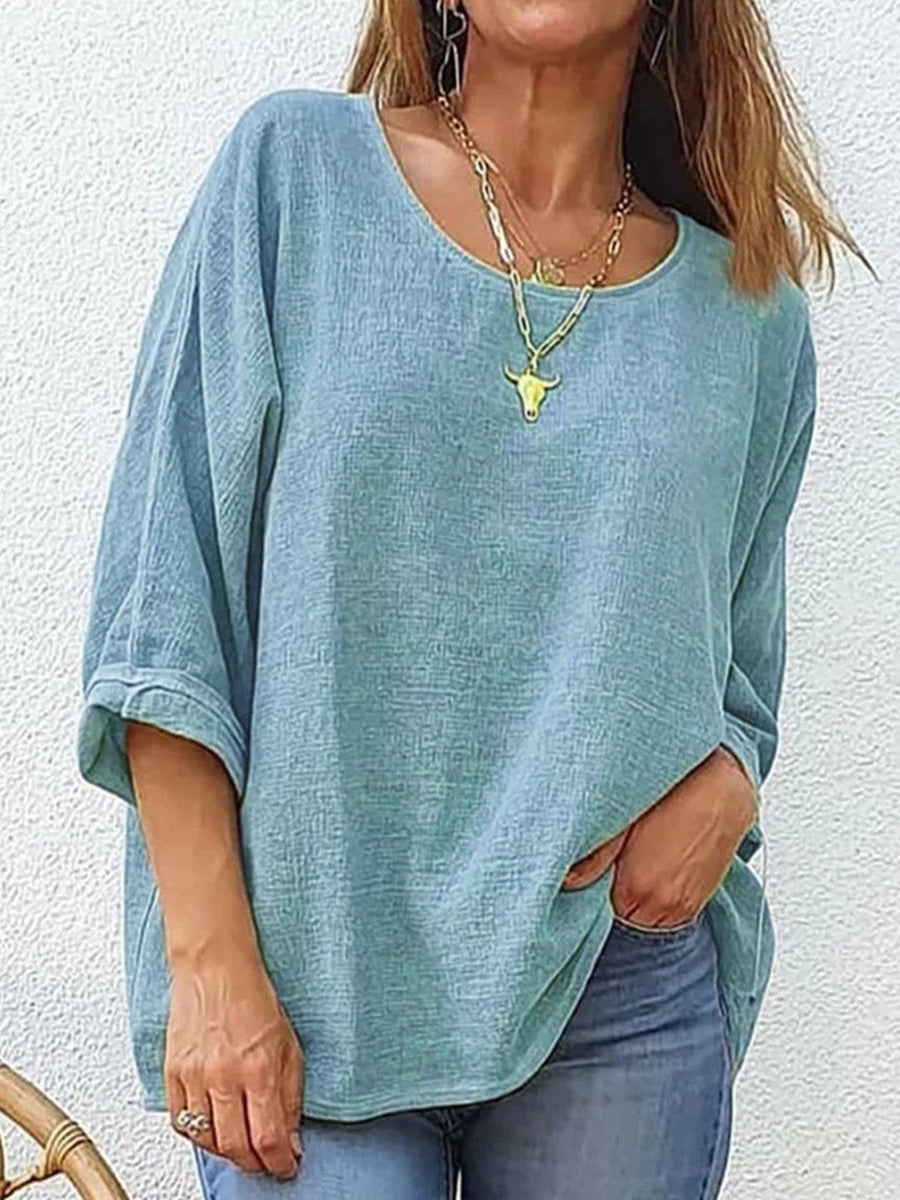 Women's Casual Loose Round Neck 3/4 Sleeve T-Shirt