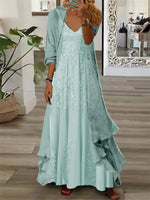 Women's Long Sleeve V-neck Floral Printed Two Pieces Maxi Dress