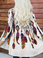 Light Gray Casual Long Sleeve Feather Printed Cardigan