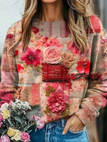 Sweet Pink Round Neck Long Sleeve Top
