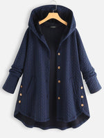 Women's Solid Color Long Sleeve Ireegular Hem Button Up Hooded Jacket
