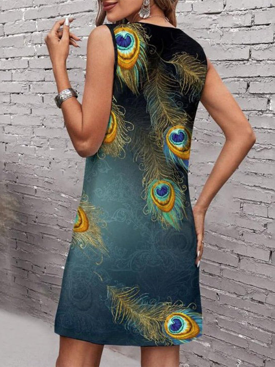 Funny Peacock Feather Print Dress