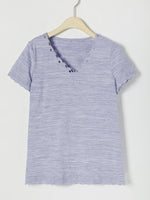 Casual Solid Embroidery V-neck Short Sleeve T-shirt