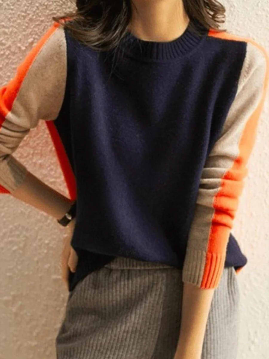 Round Neck Long Sleeve Retro Stripe Sweater