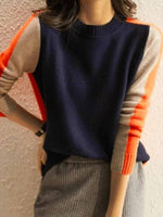 Round Neck Long Sleeve Retro Stripe Sweater
