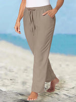 Solid Color Elastic Waist Pants