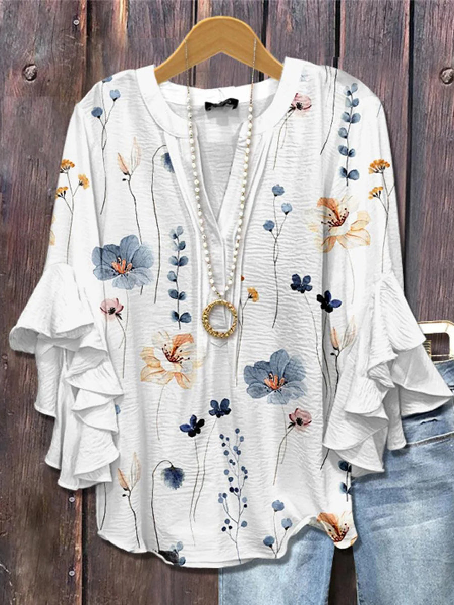 Basic White V-neck 3/4 Sleeve Top