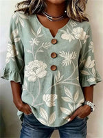 Vintage Floral Print 3/4 Sleeve Blouse