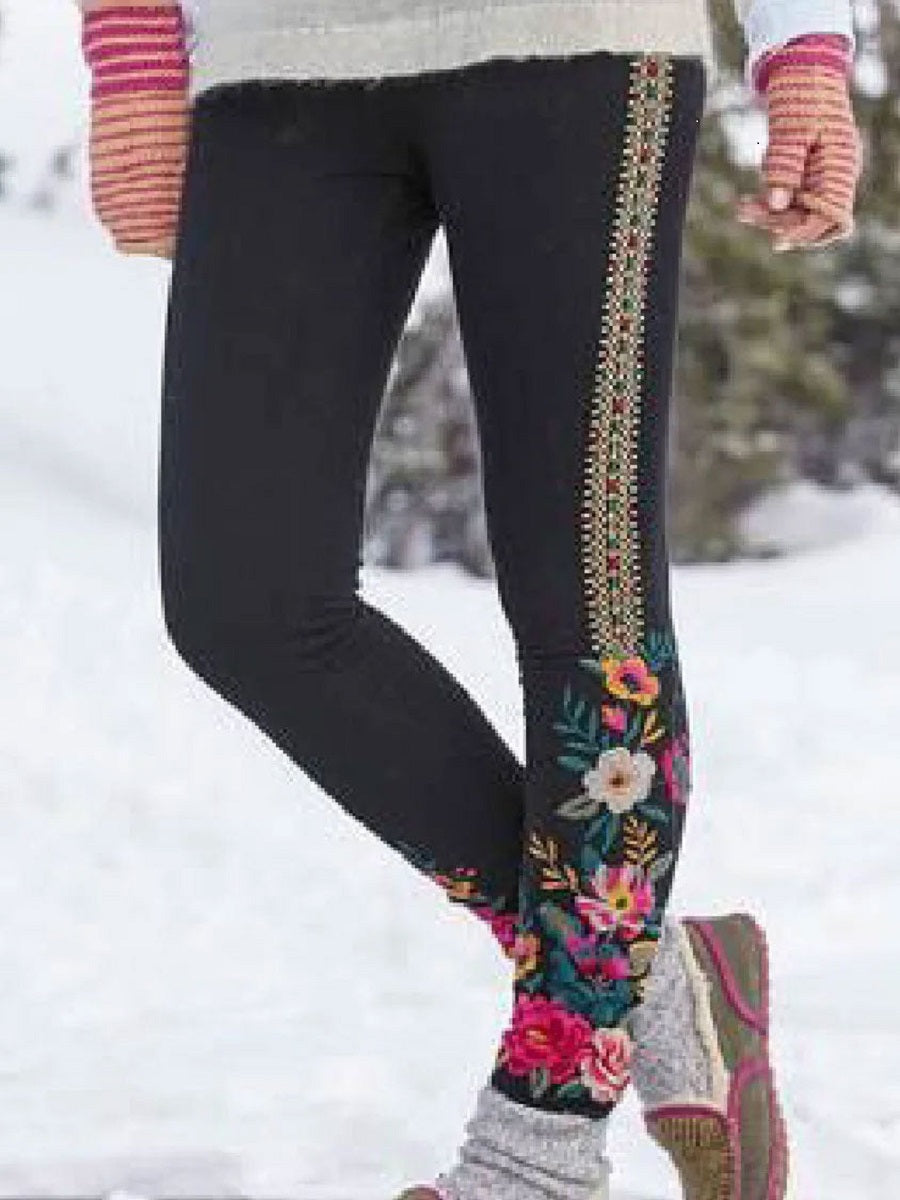Black Casual Floral Printed Leggings