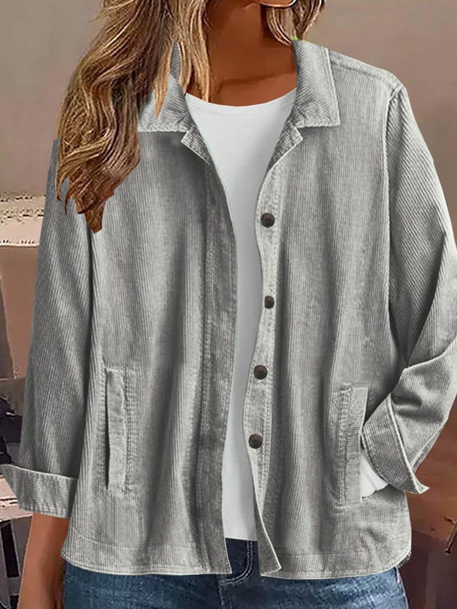Plain Loose Shirt Collar Casual Jacket