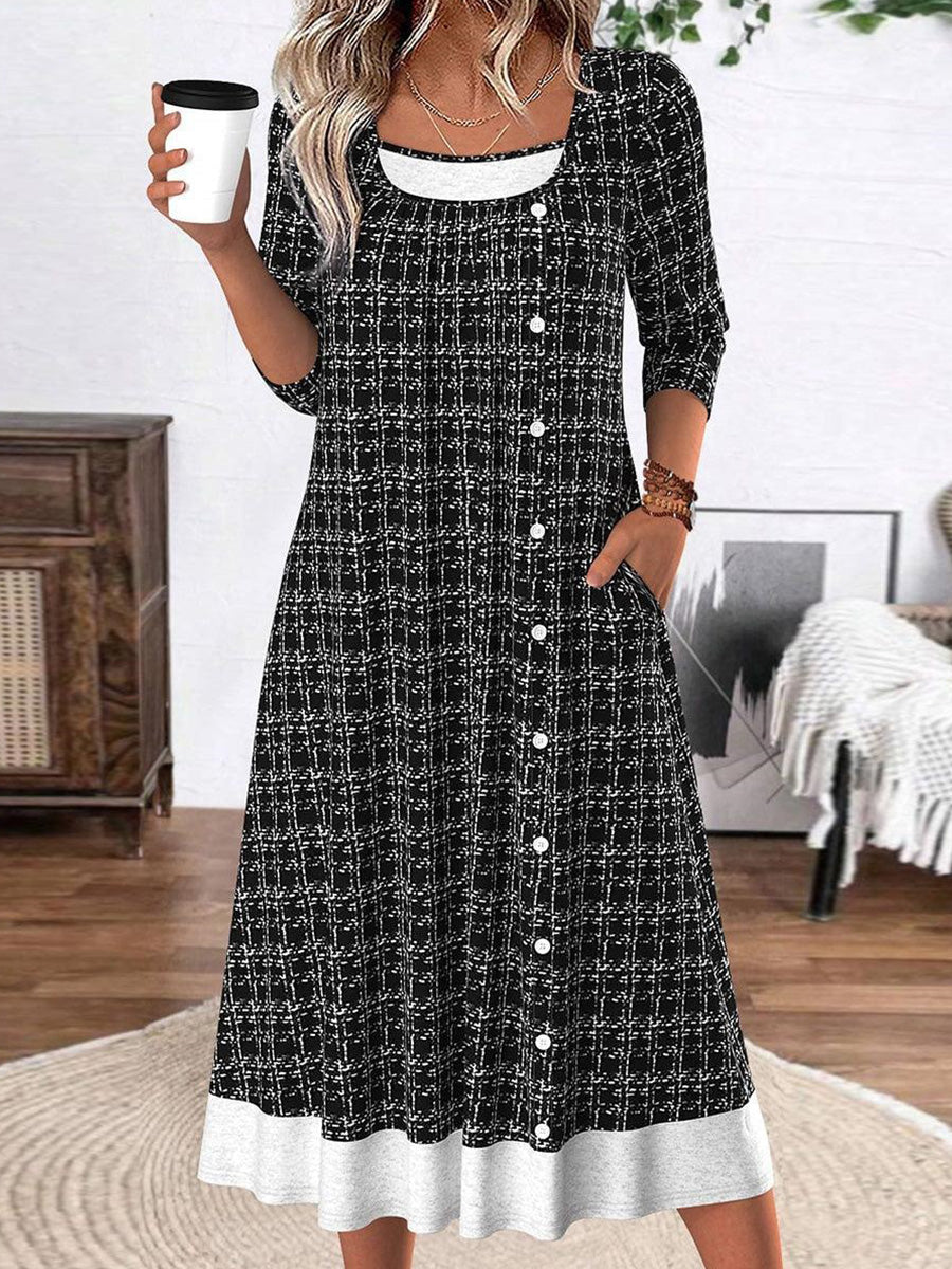 Cool Round Neck Long Sleeve Midi Dress