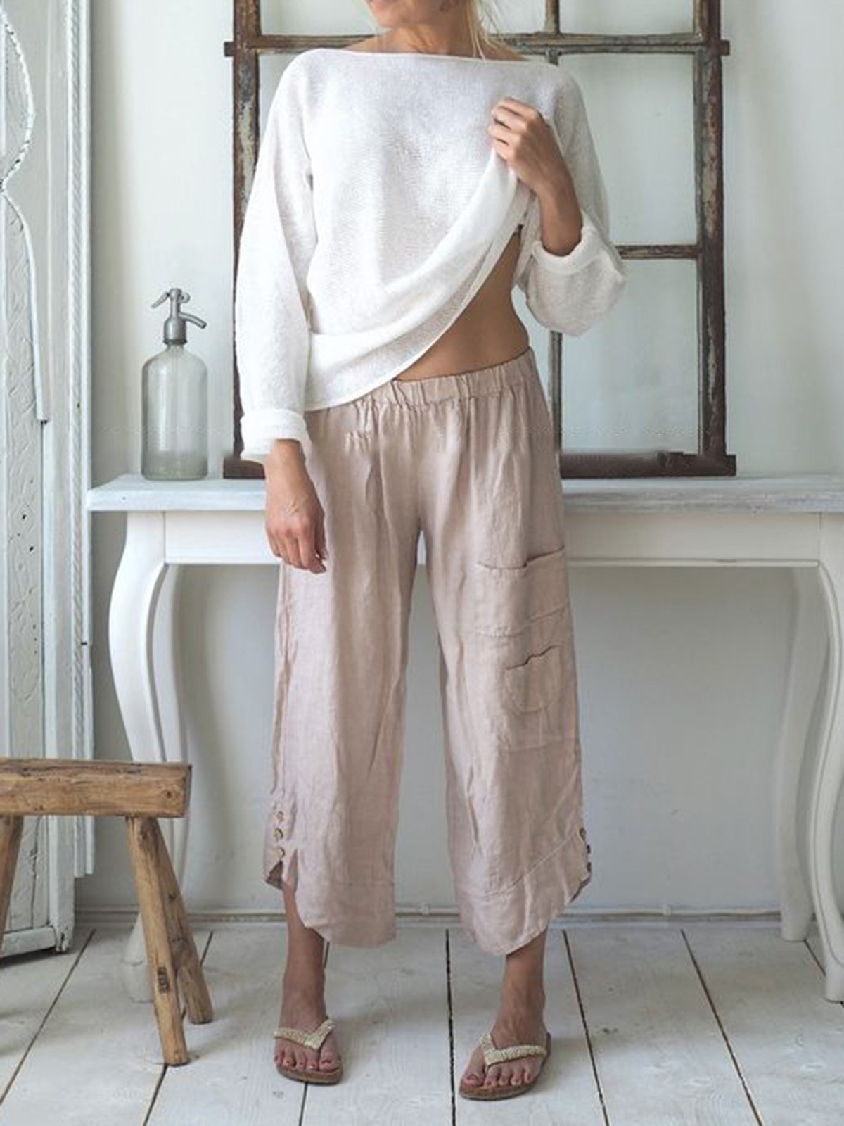 Casual Cotton Solid Color Pants