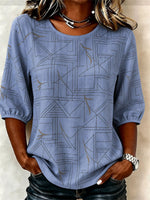 Crew Neck 3/4 Sleeve Abstract Graphic Printing Regular Micro-Elasticity Loose Blouse For Women