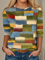 Casual Loose Multicolor Block Crew Neck T-Shirt