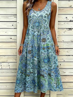 Vintage Paisley Round Neck Sleeveless Tank A-Line Dress