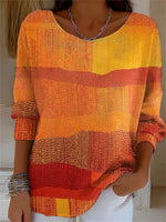 Retro Autumn Print Round Neck Long Sleeve Sweater