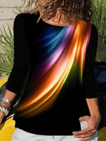 Black Casual Graphic Tops Round Neck Long Sleeve Abstract Printed Sweatshirt