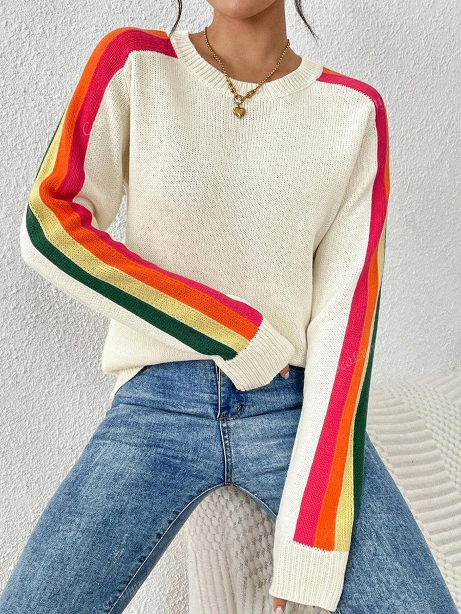 Chic Round Neck Striped Long Sleeve Sweater
