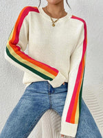 Chic Round Neck Striped Long Sleeve Sweater