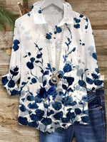 Vintage Collared Floral Print Long Sleeve Shirt
