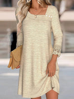 Beige Long Sleeve Plain Mini Dress
