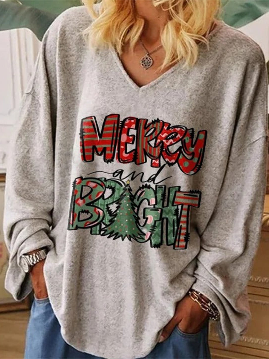 Merry And Bright Printed Women's V-neck T-shirt