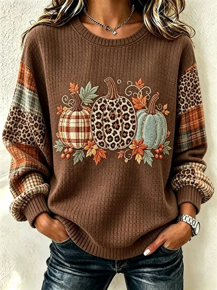 Casual Leopard Crew Neck Long Sleeve Sweatshirt
